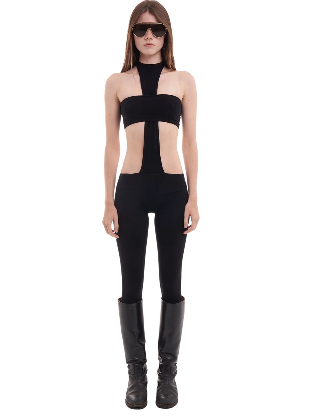 Niihai Black Cutout Halter Jumpsuit